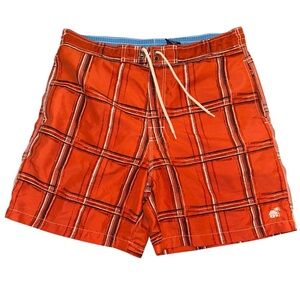 Caribbean Joe Orange White Plaid Swim Trunks M